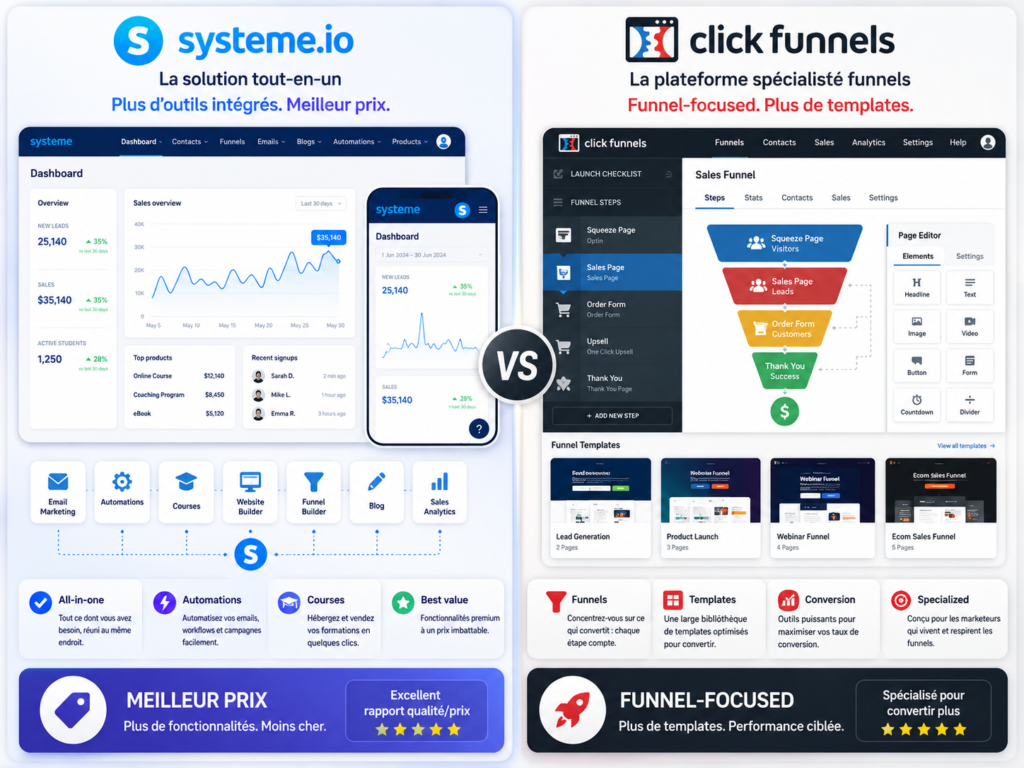 Systeme.io ou ClickFunnels : plateforme vente en ligne