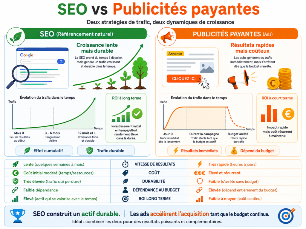 SEO vs publicité payante : stratégies trafic comparées